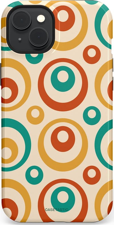 Casetastic hoesje geschikt voor Apple iPhone 15 Plus - MagSafe - Dubbellaagse bescherming - Bolletjes boogie - Fashion Case - Crème Terracotta Goud Turquoise