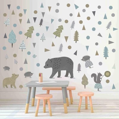Muursticker | Beer in Bos | Nordic Style | Wanddecoratie | Muurdecoratie | Slaapkamer | Kinderkamer | Babykamer | Jongen | Meisje | Decoratie Sticker |