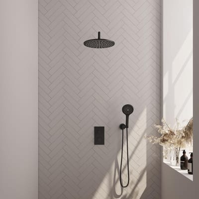 Brauer Black Edition Thermostatische Regendoucheset Inbouw - Hoofddouche 30 cm - Gebogen Wandarm - 3 Weg - Handdouche 3 Standen - Doucheslang - Wandaansluitbocht - Mat Zwart