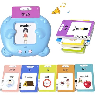 Kantonees Mandarijn Engels Sprekende Flashcards, Drie-talige Leer Flashcard Speelgoed voor Peuters, 510 Visuele Woorden, verjaardagscadeau hemelsblauwe kleur