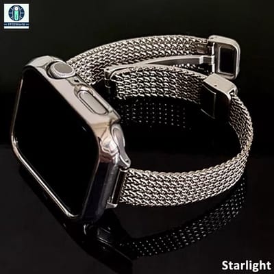 Stravo Slank Milanees RVS Bandje – Geschikt voor Apple Watch 42mm (Series 11/10), 41mm (Series 9/8/7), 40mm (Series 6/5/4, SE 3/2/1), 38mm (Series 3/2/1) – Milanese Horlogebandje met Magnetische Veiligheidssluiting – Starlight