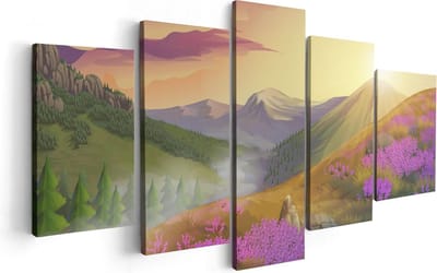 Artaza Canvas Schilderij Vijfluik Lavendel Bloemen In De Bergen - Abstract - 100x50 - Foto Op Canvas - Canvas Print