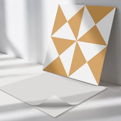 Wallfluent Vinyl Tegels - Geometrisch Driehoekpatroon Zelfklevende Vinyltegels - 30 cm x 30 cm - Beige Vinyl Tegels - 9 stuks - Vierkant PVC Tegels - Patroon Plaktegels - Vloer Tegels PVC - Plaktegels Keuken en Badkamer