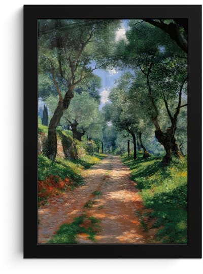Poster in lijst - Fotolijst 20x30 cm - Posters - Pad - Bomen - Schaduw - Posterlijst zwart - Decoratie - Wanddecoratie woonkamer - Muurdecoratie slaapkamer