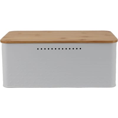 Broodtrommel Opbergbak met Bamboe Deksel Ruitpatroon Ventilatiegaten Grote Capaciteit Rechthoek Brood Bewaarder L(for 6.5-9kg) wit