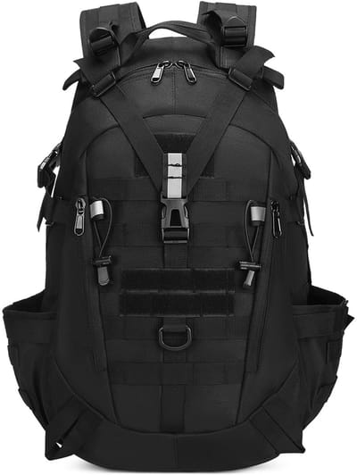 45L Outdoor Rugzak - Waterdichte Reisrugzak - Multifunctionele Wandelrugzak - Unisex - Geschikt voor Kamperen en Reizen - Multifunctionele Camouflage Wandelrugzak - 800D Oxfordstof - 30 x 18 x 49 cm - Zwart