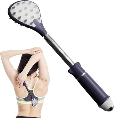 rugschraper met massagerol, draagbare uittrekbare rugschraper, rugkrabber, roestvrij staal, jeukende massage, lichaamskrabben