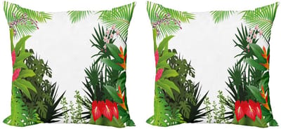 ABAKUHAUS Blatt Kussenhoes Set – 2x45x45 cm – Dubbelzijdig bedrukt – Microfaser – Roze/Wit