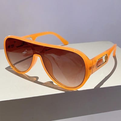 Zonnebril met plat bovenvlak, één stuk, luxe designer vintage punk groot montuur, voor dames en heren As the picture orange
