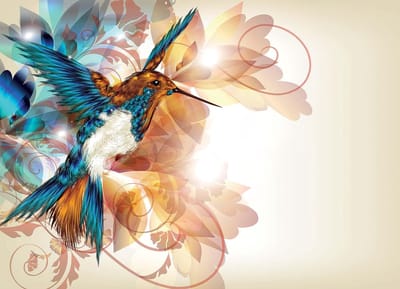 Fotobehang Birds Hummingbirds Flowers Abstract | XL - 208cm x 146cm | 130g/m2 Vlies