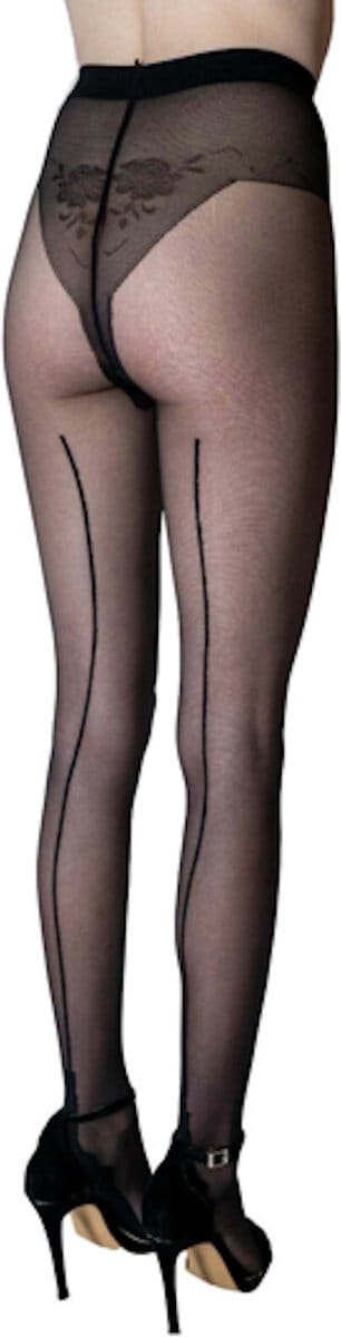 Platino zwarte panty met naad maat 42/44