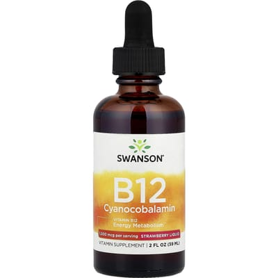 B12 Vloeibaar Cyanocobalamine, Aardbeiensmaak, 59 ml (2 fl oz) (1.000 Mcg Per Portie)