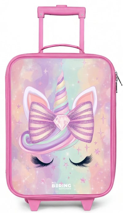 NoBoringSuitcases.com® - Kinderkoffer roze - Kindertrolley meisje - Eenhoorn - Koffer kind lichtgewicht - Reiskoffer trolley voor kinderen - Koffertje met lichtgevende wieltjes - Rolkoffer