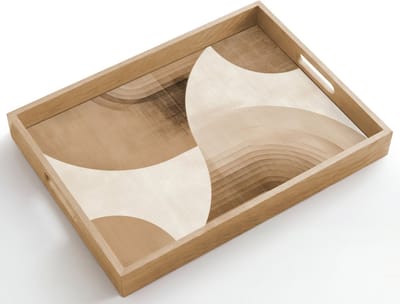 Dienblad hout 50x35 cm - Schootdienblad - Retro - Geometrische lagen - Aardetinten - Borrelplank rechthoek - Plateau dienbladen