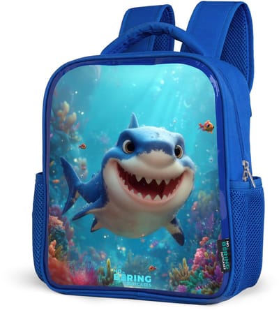 NoBoringSuitcases.com® - Rugzak blauw - Schooltas jongens - Vrolijke haai in koraalrif - Kinder rugtas jongen - Boekentas kind - Kinderrugzak voor school - Schoolrugzak
