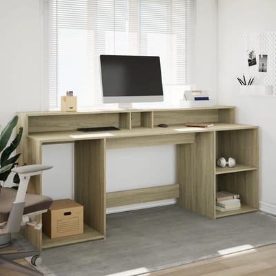 vidaXL - Bureau - met - LED-verlichting - 200x55x91 - cm - hout - sonoma - eikenkleur