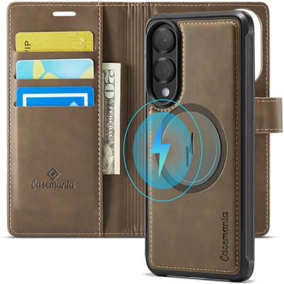 Casemania Hoesje Geschikt voor Samsung Galaxy S25 Edge - Mahogany Brown - Geschikt voor MagSafe - Luxe Kunstleer 2 in 1 Afneembare Bookcase - Anti-Vingerafdruk - Portemonnee Telefoonhoesje met Pasjeshouder