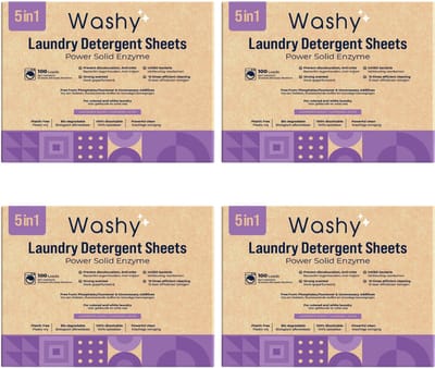 Washy Wasstrips Lavendel 4X - Wasmiddeldoekjes voor Witte, Gekleurde en Zwarte Was - Wasmiddel Strips - Eco Wasmiddel Vellen - Duurzame Laundry Strips (400 wasbeurten)