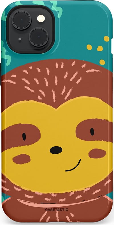Casetastic hoesje geschikt voor Apple iPhone 15 Plus - MagSafe - Dubbellaagse bescherming - Vrolijke luiaard - Fashion Case - Terracotta Petrol Goud