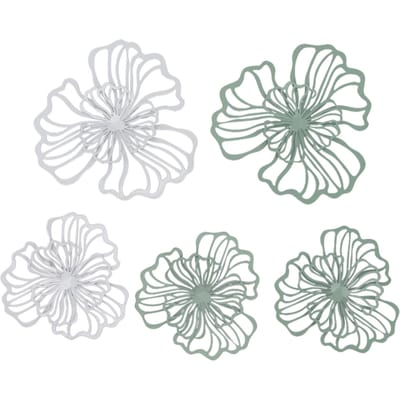 5 PCS Décoration Murale Fleur en Métal Art Mural en Fer Blanc Vert Décor Suspendu Creux à 2 Couches pour Mur Salon white