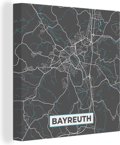 Canvas Schilderij Stadskaart – Plattegrond – Duitsland – Blauw – Bayreuth – Kaart - 20x20 cm - Wanddecoratie