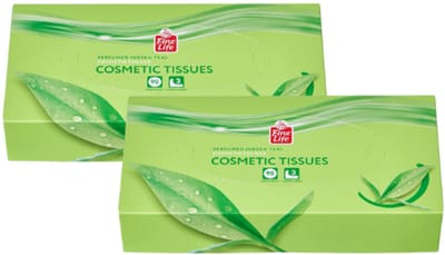 Fine Life Cosmeticatissues 3-laags - Set van 2 | 2x 90 stuks - Geparfumeerd - Groene Thee | Tissues in Doos