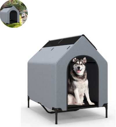 Hondenhok - Buiten - Bench - Ren - Weerbestendig - Kennel - Rek - Grijs + Zwart