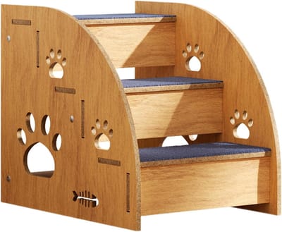 Houten Hondentrap - Huisdierladder Bedtrap - Huisdieren Comfort - Antislip Tapijt - 30x40x45 cm - Houtkleur