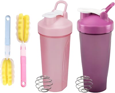 Set van 2 Proteïne Shakers met RVS Mixballen en Schuimborstels voor Fitness, Lekvrije Deksel, 600 ml