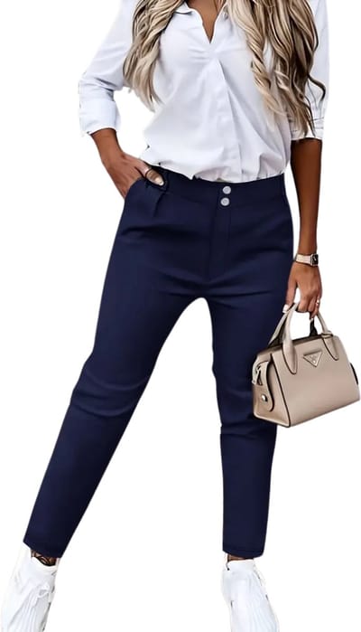 Livano Pantalon Dames - Chino - Golfbroek - Nette Broek - Met Elastische Tailleband - Volwassenen - Marineblauw - S