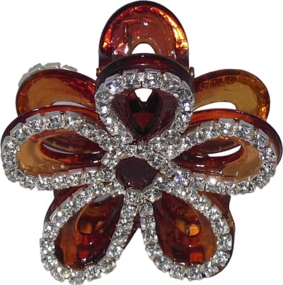 Haarklem met strass bloem bruin
