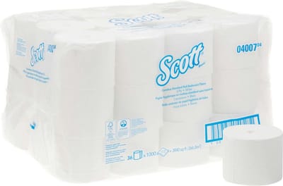 Scott® Toiletpapierrol, Hulsloos, 2-Laags, 1000 vel, Wit (pak 36 rollen)
