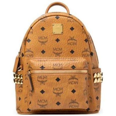 MCM Gouden Metalen Hardware Logo Plaat Klassiek Patroon Canvas En Nappa Leer Rugzak Mini Dames rugzak Cognac MMKDSVE10CO001 Basic Set (Bag+Dust Bag)