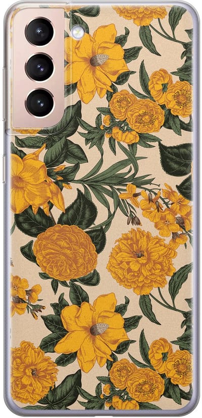 Leuke Telefoonhoesjes - Hoesje geschikt voor Samsung Galaxy S21 Plus - Retro flowers - Soft case - TPU - Bloemen - Geel