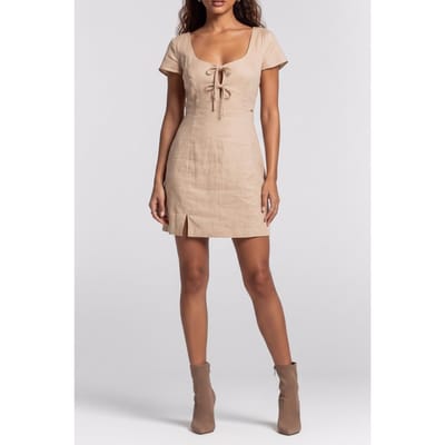 GUESS  Eco Isabeau Bows Mini Dr Foamy Taupe Maat: XL | Mini Jurken Outlet | Dames | Beige