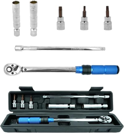 Momentsleutel Set - Dopsleutel Ratel - Motor Reparatie - Instelbaar Klikmechanisme - 3/8 Inch 7 Delig - Blauw Zilver Zwart