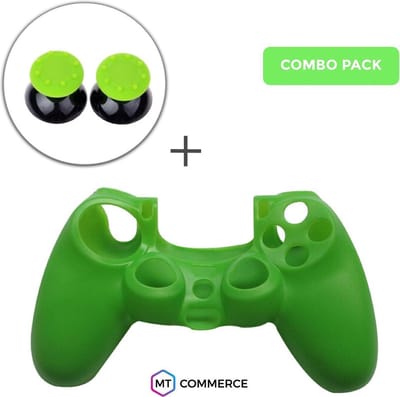 Siliconen bescherming protector geschikt voor Ps4 controller - Cover skin - Beschermhoes - Groen + Thumb Grips
