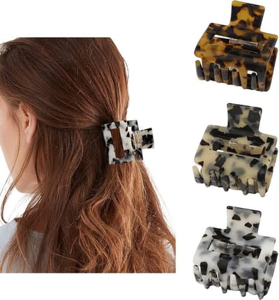Set van 3 Haarspeldjes met Klauw, Tortoise Print, Acetate Banana Clips voor Dames