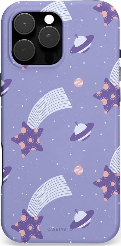 Casetastic hoesje geschikt voor Apple iPhone 16 Pro Max - MagSafe - Dubbellaagse bescherming - Sterrenhemel Lila - Fashion Case - Lavendel Lichtgrijs