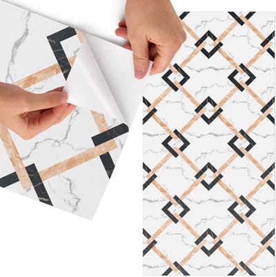 Tulup Meubelfolie - Vlechtwerk op marmer Decoratiefolie Zelfklevend - 75x150 cm - Beige Meubelfolie - Meubel Wrap Folie - Geometrische Meubelfolie - Plakfolie Meubels - Keuken decoratie - Geometrie