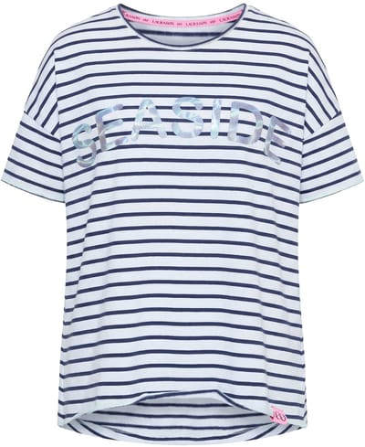 Laurasøn - Dames - sweatshirt met strepen oversized met korte mouw - Navyblauw - Maat 44+