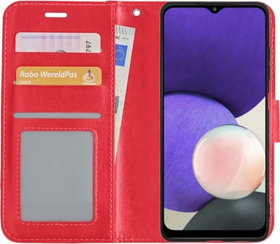 Hoes - Met Pasjeshouder - Geschikt voor Samsung Galaxy A22 4G - Luxe Bookcase Portemonee - Flip Case - Kunstleer Book Case - Flipcase - Book Cover - Walletcase - PortemonneeHoes - Rood