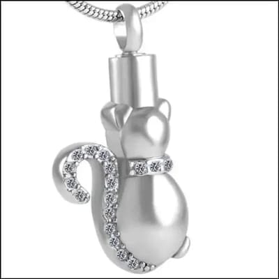 Aramat Jewels | Gedenkhangers | Stalen Ashanger Poes – 8 Modellen Kat Gedenksieraad Zilver Goud Zwart | Poes-Zirkonia-3.3x1.8cm | |15mm | Staal | Volwassenen | Verkleurd niet