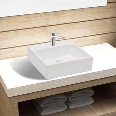 Wastafel Keramiek - Waskom Badkamer - Hygiënisch Werken - Modern Elegant Design - 38 x 30 x 11.5 cm - Wit