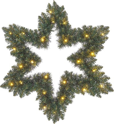 Black Box Trees Kerstkrans Ster met LED Verlichting - Kerstversiering voor Binnen met 40 Warm Witte LED Lampjes - Deurkrans op Batterijen voor aan de Voordeur - Ø60 cm - Groen
