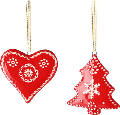 Dekoratief | Hanger hartje/boompje, dolomiet, rood/wit, 7x1x6cm, set van 2 stuks | A245042