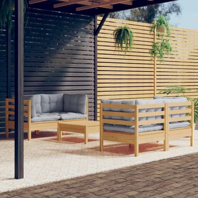 vidaXL - 5-delige - Loungeset - met - grijze - kussens - grenenhout