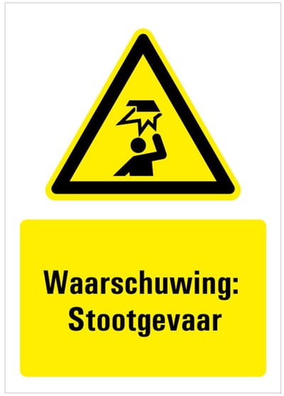Waarschuwing voor laaghangende obstakels bord met tekst 148 x 210 mm