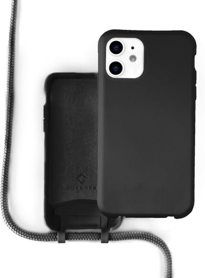 Coverzs telefoonhoesje geschikt voor Silicone case met koord iPhone 13 (zwart) - optimale bescherming - siliconen hoesje met koord - telefoonkoord - telefoonketting - zwart
