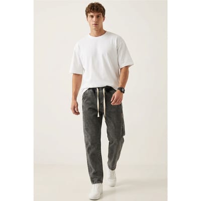 Opvallende Denim Broek met Touwsluiting Taille